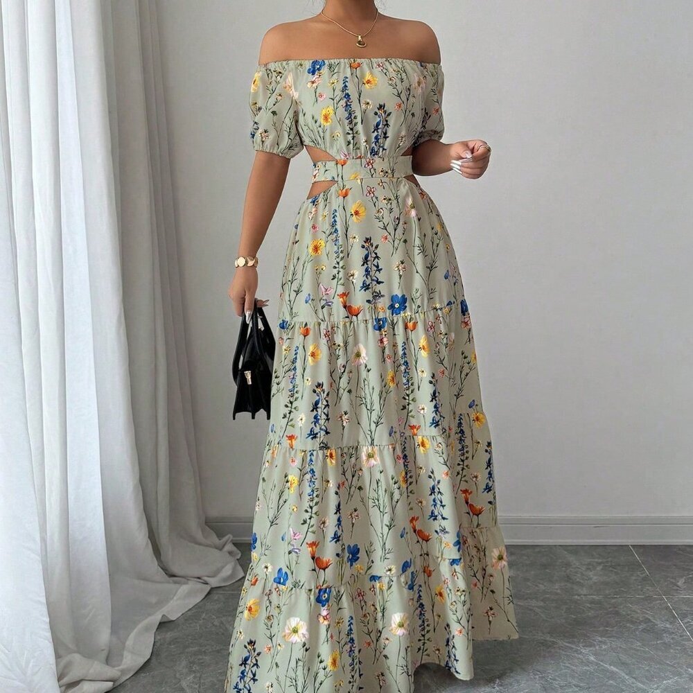 Mint Green Boho Women's Spaghetti Strap Elegant Long Dress - Picture 4 of 5